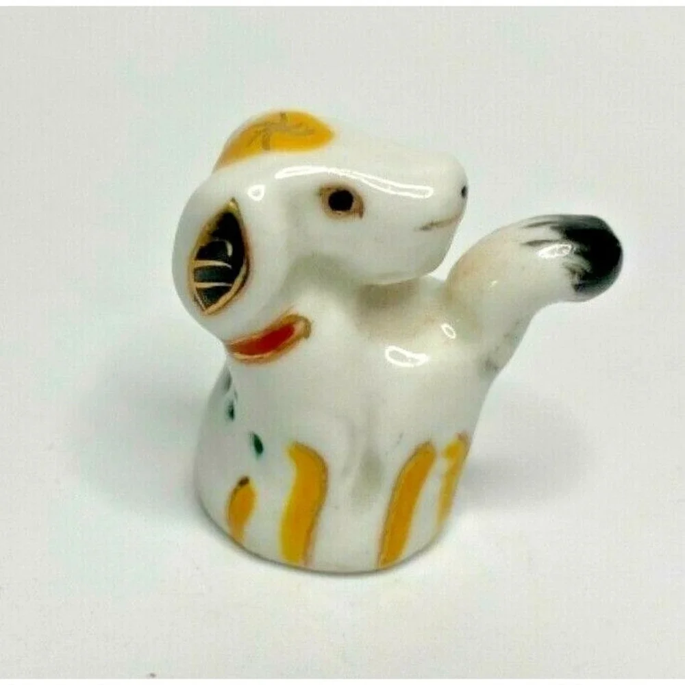 Vintage Chinese Hand Painted Zodiac Animal Shaped Thimble Porcelain 